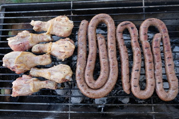 South African Braai Meat on the barbecue grill charcoal fire cooking
