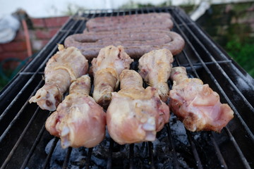 South African Braai Meat on the barbecue grill charcoal fire cooking
