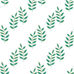 Hand drawn seamless pattern with light green branches and leaves.