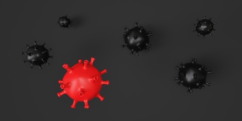 3d render. Bright viruses on a dark background.