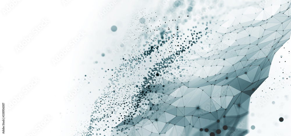 Aufkleber Big data, cryptography programming 3D illustration. Neural network, cloud technologies. Global database, artificial intelligence. Bright, black and white background with bokeh effect