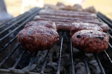 South African Braai Meat on the barbecue grill charcoal fire cooking
