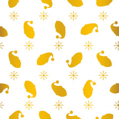 Gold foil Santa and snowflakes seamless pattern