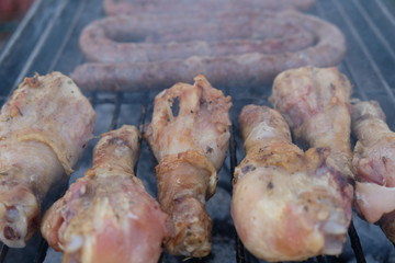 South African Braai Meat on the barbecue grill charcoal fire cooking
