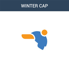 two colored winter cap concept vector icon. 2 color winter cap vector illustration. isolated blue and orange eps icon on white background.