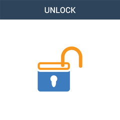 two colored Unlock concept vector icon. 2 color Unlock vector illustration. isolated blue and orange eps icon on white background.