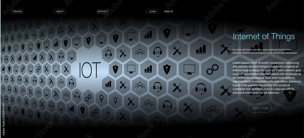 Poster internet of things (iot) and networking concept for connected devices. spider web of network connect