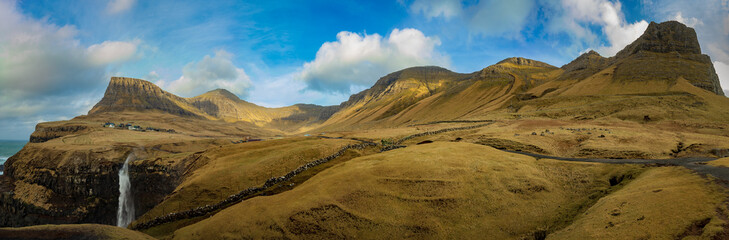Panoramic of Gasadalur with waterfall