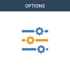 Obraz premium two colored Options concept vector icon. 2 color Options vector illustration. isolated blue and orange eps icon on white background.