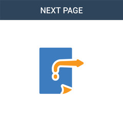 two colored Next Page concept vector icon. 2 color Next Page vector illustration. isolated blue and orange eps icon on white background.