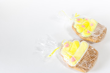 Gingerbread cakes in the form of gift wrap on a white background. Holiday sweets