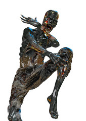 zombie is street dancing on white background close up