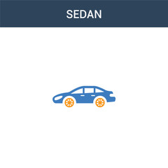 two colored Sedan concept vector icon. 2 color Sedan vector illustration. isolated blue and orange eps icon on white background.