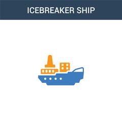 two colored icebreaker ship concept vector icon. 2 color icebreaker ship vector illustration. isolated blue and orange eps icon on white background.