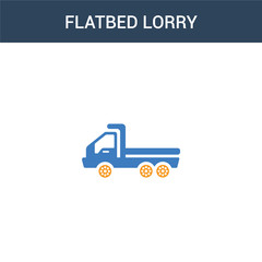 two colored flatbed lorry concept vector icon. 2 color flatbed lorry vector illustration. isolated blue and orange eps icon on white background.