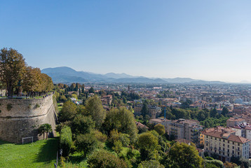Venetian wall and view in Bergamo, Italy