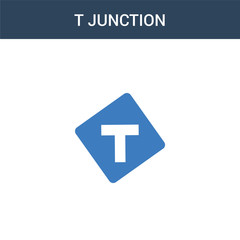 two colored T junction concept vector icon. 2 color T junction vector illustration. isolated blue and orange eps icon on white background.