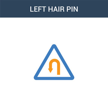 two colored Left hair pin concept vector icon. 2 color Left hair pin vector illustration. isolated blue and orange eps icon on white background.