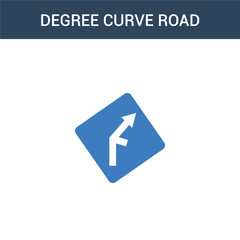 two colored degree curve road concept vector icon. 2 color degree curve road vector illustration. isolated blue and orange eps icon on white background.