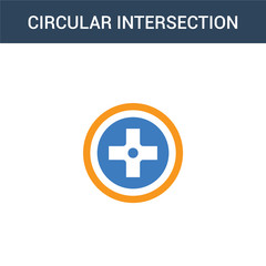 Obraz premium two colored circular intersection concept vector icon. 2 color circular intersection vector illustration. isolated blue and orange eps icon on white background.