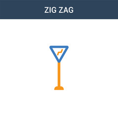 two colored Zig Zag concept vector icon. 2 color Zig Zag vector illustration. isolated blue and orange eps icon on white background.
