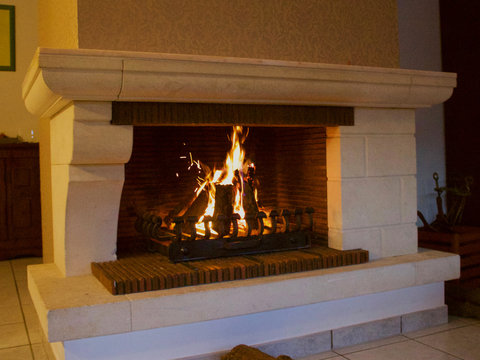 Fireplace and Chimney in Living Room, minimalistic decoration