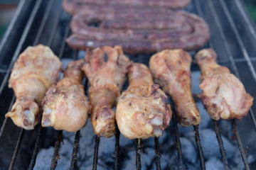 South African Braai Meat on the barbecue grill charcoal fire cooking

