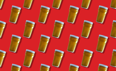 a pint of beer on a red background pattern