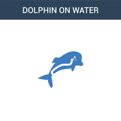 two colored Dolphin on water waves concept vector icon. 2 color Dolphin on water waves vector illustration. isolated blue and orange eps icon on white background.
