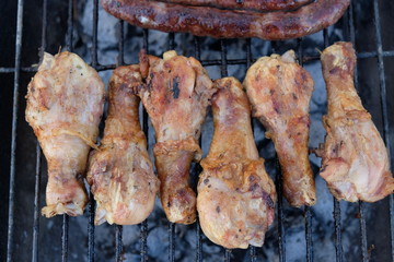 South African Braai Meat on the barbecue grill charcoal fire cooking
