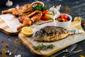 grilled fish dorada bbq still life