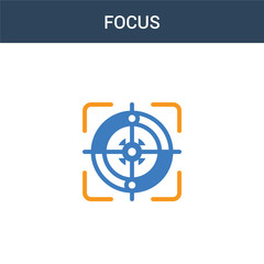 two colored Focus concept vector icon. 2 color Focus vector illustration. isolated blue and orange eps icon on white background.