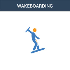 two colored wakeboarding concept vector icon. 2 color wakeboarding vector illustration. isolated blue and orange eps icon on white background.