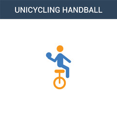 two colored unicycling handball concept vector icon. 2 color unicycling handball vector illustration. isolated blue and orange eps icon on white background.