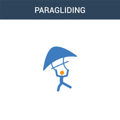 two colored paragliding concept vector icon. 2 color paragliding vector illustration. isolated blue and orange eps icon on white background.