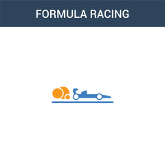 two colored formula racing concept vector icon. 2 color formula racing vector illustration. isolated blue and orange eps icon on white background.