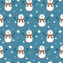 Snowman flat vector seamless winter pattern