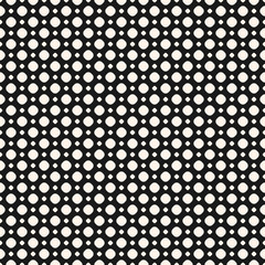 Polka dot vector seamless pattern, white small circles on black background. Simple abstract monochrome dots texture. Geometric design for covers, fabric, textile, decoration, carpet, wallpaper, cloth