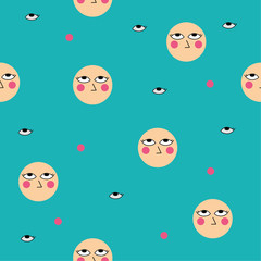 Painted faces on the white blue background