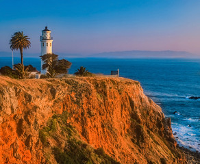 Point Vicente Lighthouse atop of tall cliff  Rancho Palos Verdes, California