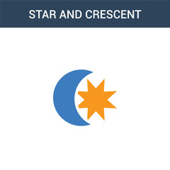 two colored Star and Crescent Moon concept vector icon. 2 color Star and Crescent Moon vector illustration. isolated blue and orange eps icon on white background.
