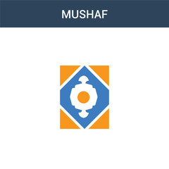 two colored Mushaf concept vector icon. 2 color Mushaf vector illustration. isolated blue and orange eps icon on white background.