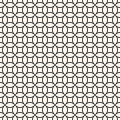 Circle grid pattern. Vector seamless texture with thin rounded lines, delicate mesh, net, lattice, lace. Simple abstract geometric background, repeat tiles. Black and white design for decor, ceramic