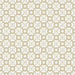 Vector golden floral seamless pattern. Luxury geometric background with flowers, circles, grid, lattice, repeat tiles. Simple abstract ornamental texture. White and gold ornament. Expensive design