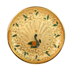 antique peacock decorative plate on white