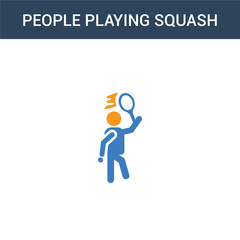 two colored People playing Squash concept vector icon. 2 color People playing Squash vector illustration. isolated blue and orange eps icon on white background.