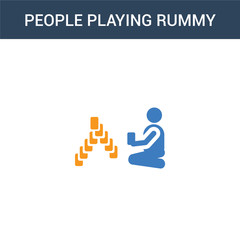 two colored People playing Rummy concept vector icon. 2 color People playing Rummy vector illustration. isolated blue and orange eps icon on white background.