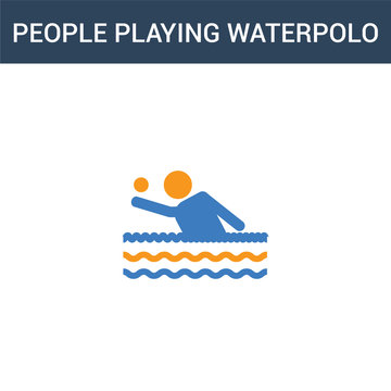 two colored People playing Waterpolo concept vector icon. 2 color People playing Waterpolo vector illustration. isolated blue and orange eps icon on white background.
