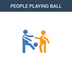 two colored People playing Ball concept vector icon. 2 color People playing Ball vector illustration. isolated blue and orange eps icon on white background.