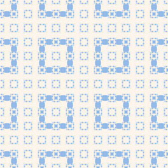 Vector abstract geometric seamless pattern with small square shapes. Simple minimal blue and white background. Elegant ornamental texture. Repeat design for decor, textile, wallpapers, fabric, linens